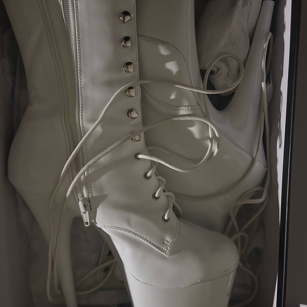 White pleaser heels